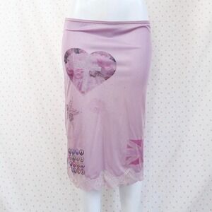 y2k mcbling purple cross graphic lace slip skirt rhinestone floral